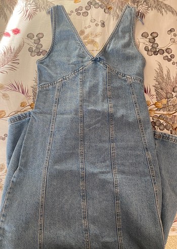 Pull and Bear Mavi V Yakali Uzun Denim Elbise