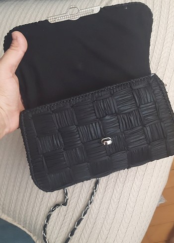 Beden siyah Renk Siyah Örgü Tokalı Kadın Çanta