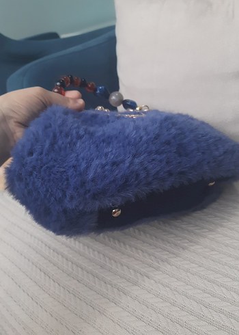 Beden mavi Renk Boncuk Detaylı Lacivert Örgü Kadın Çanta
