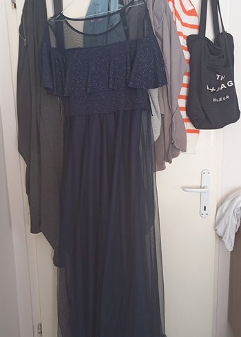 Uzun Lacivert Straplez Drapeli Kadın Elbise - Görsel 2