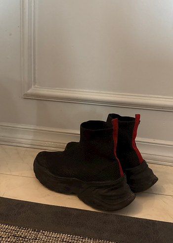 Platform Topuklu Kadın Sneakers Siyah-Kırmızı