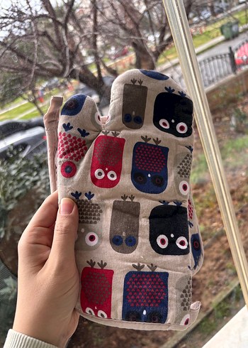 Desenli Gri Fırın Eldiveni ve Tutacak Seti - Görsel 2