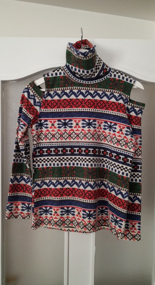 Renkli Desenli Bohem Kadın Triko Kazak - Görsel 4