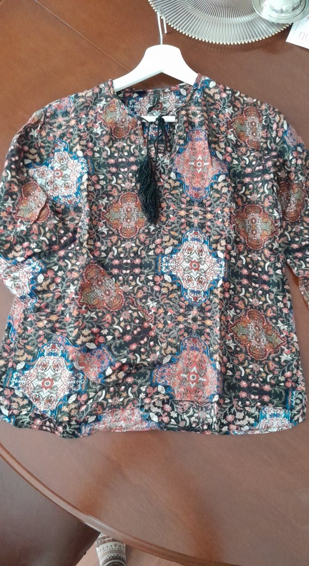 Püsküllü Çok Renkli Bohem Uzun Kollu Yumuşacık Bluz - Görsel 3