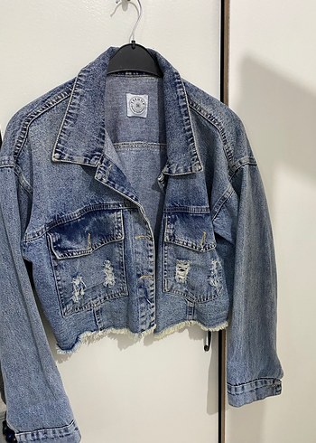 Düğmeli Gri Mini Denim Ceket
