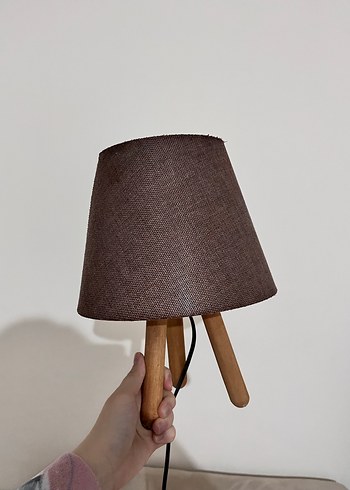 Ahşap Ayaklı Bej Kumaş Abajur - Görsel 2