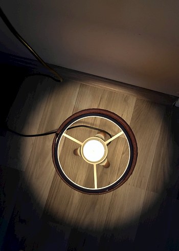 Ahşap Ayaklı Bej Kumaş Abajur - Görsel 5