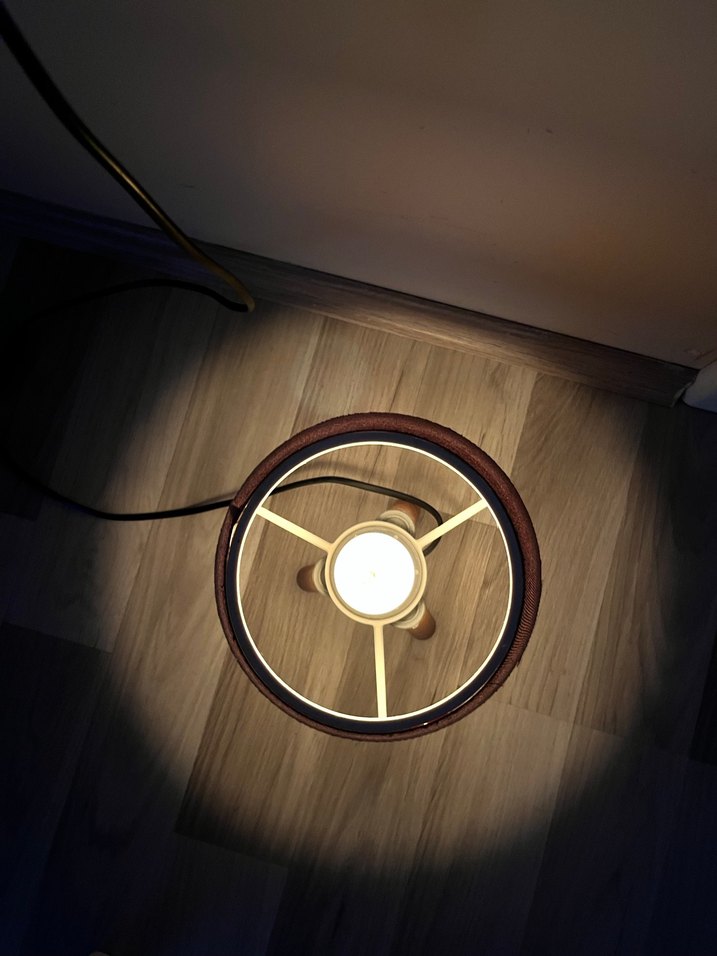 Ahşap Ayaklı Bej Kumaş Abajur - Görsel 5