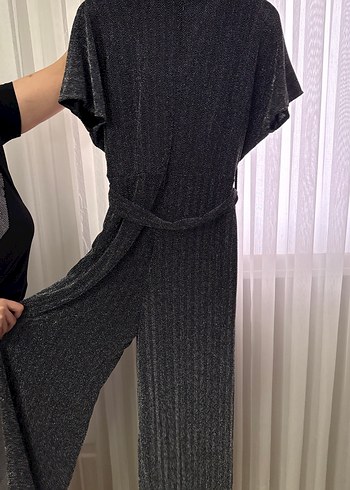 xl Beden Gri Piliseli V Yaka Kadın Tulum