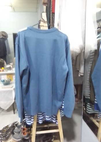 Mavi ve Gri Desenli Erkek Triko Kazak - Görsel 2