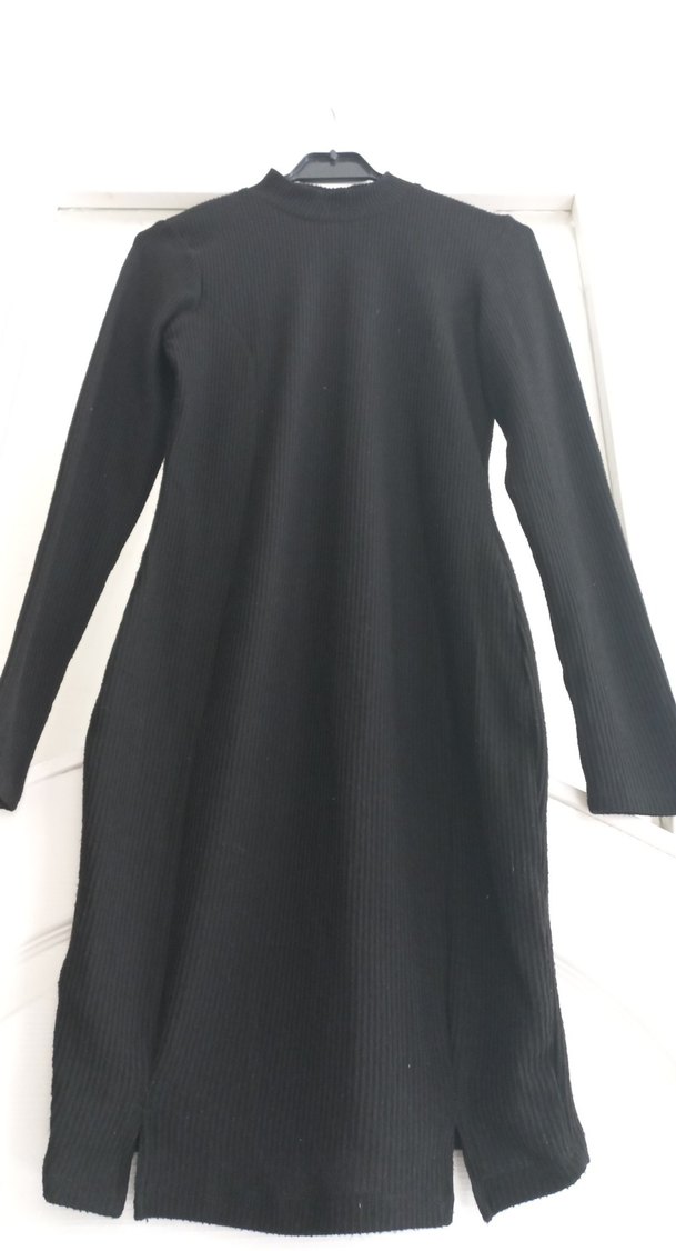 Uzun Kollu Siyah Midi Elbise - Görsel 2