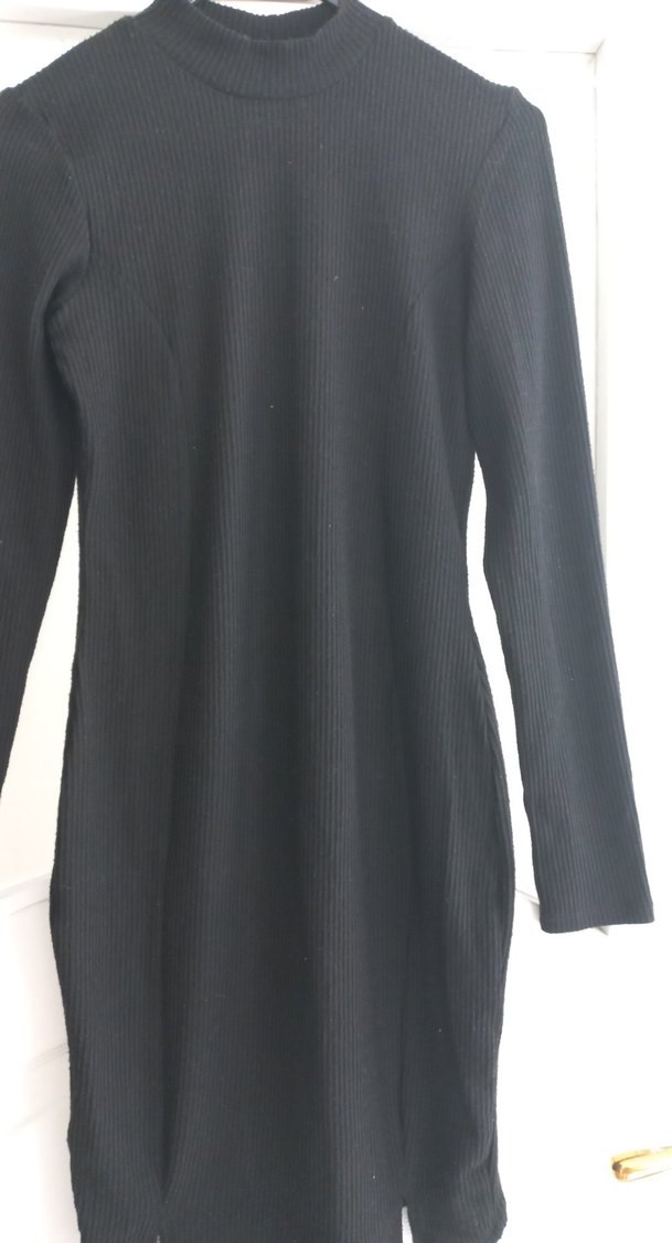 Uzun Kollu Siyah Midi Elbise - Görsel 5