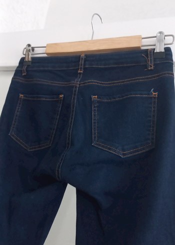 Düğmeli Lacivert Kadın Denim Pantolon - Görsel 4