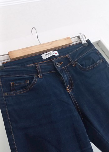 Düğmeli Lacivert Kadın Denim Pantolon - Görsel 3