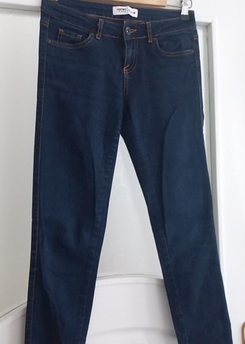 Düğmeli Lacivert Kadın Denim Pantolon - Görsel 2