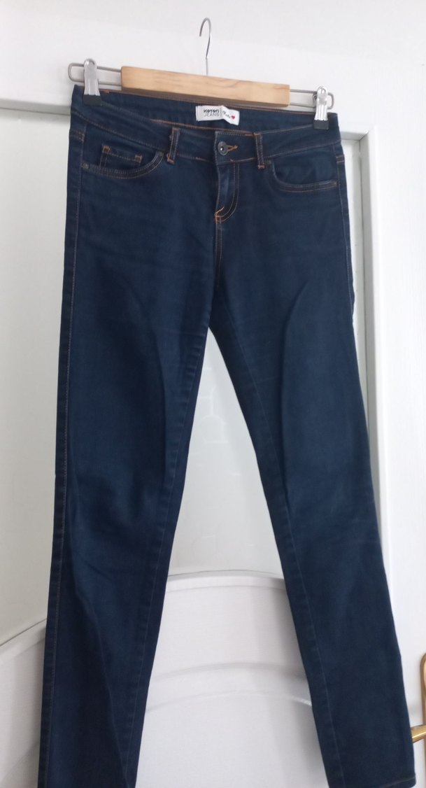 Düğmeli Lacivert Kadın Denim Pantolon - Görsel 2