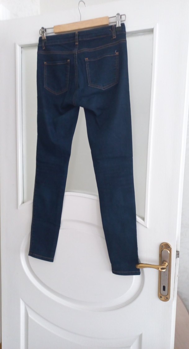 Düğmeli Lacivert Kadın Denim Pantolon - Görsel 5