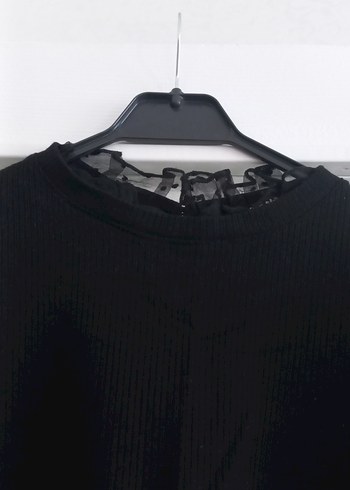 Siyah Uzun Kollu Fırfırlı Transparan Bluz - Görsel 7