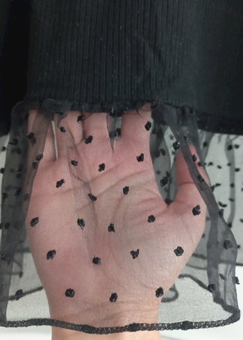 Siyah Uzun Kollu Fırfırlı Transparan Bluz - Görsel 5