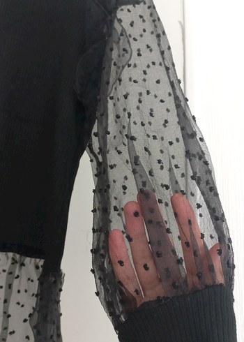 Siyah Uzun Kollu Fırfırlı Transparan Bluz - Görsel 6