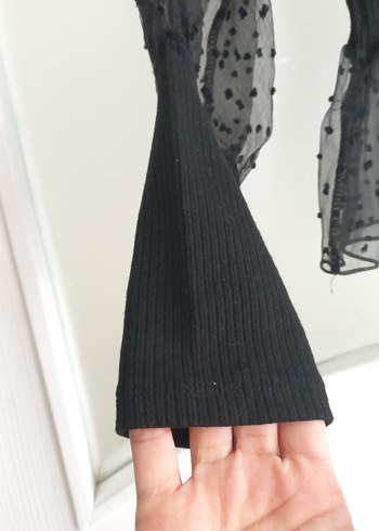 Siyah Uzun Kollu Fırfırlı Transparan Bluz - Görsel 4