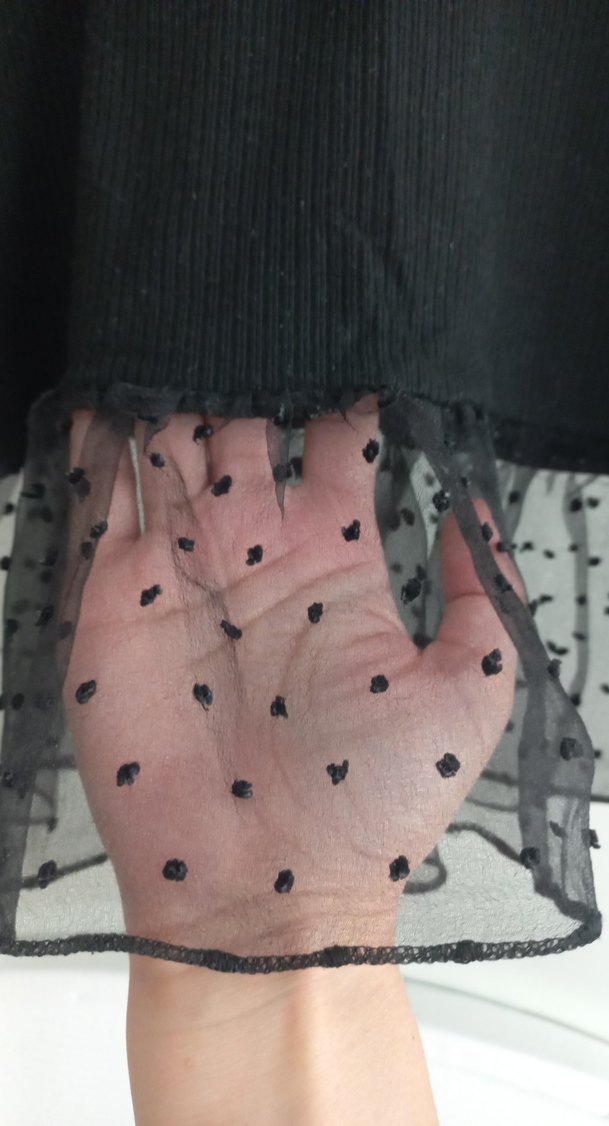 Siyah Uzun Kollu Fırfırlı Transparan Bluz - Görsel 5