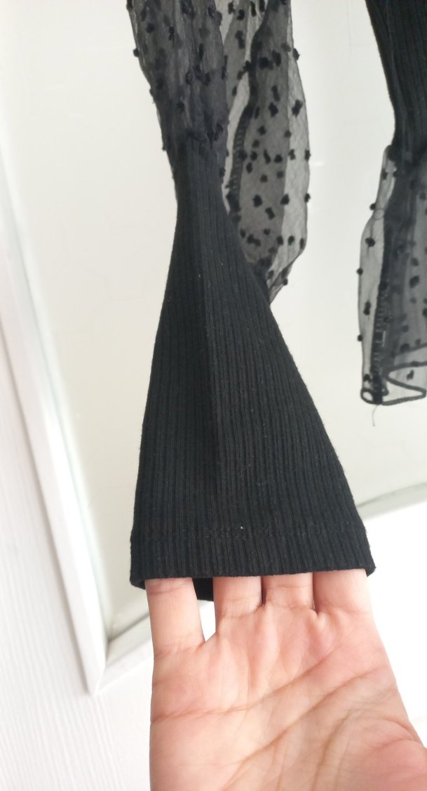 Siyah Uzun Kollu Fırfırlı Transparan Bluz - Görsel 4