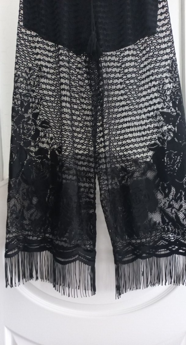 Dantel Detaylı Siyah Bohem Kadın Pantolon - Görsel 3