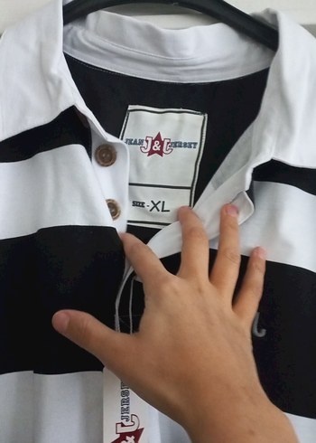 J&J Siyah Beyaz Çizgili Uzun Kollu Polo Tişört - Görsel 3