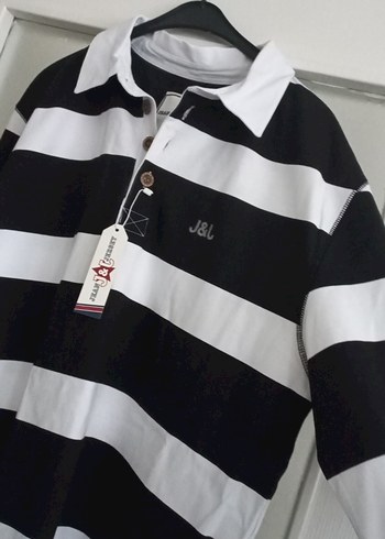 J&J Siyah Beyaz Çizgili Uzun Kollu Polo Tişört - Görsel 2