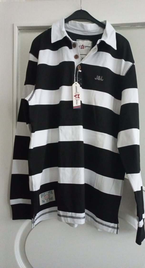 J&J Siyah Beyaz Çizgili Uzun Kollu Polo Tişört - Görsel 4