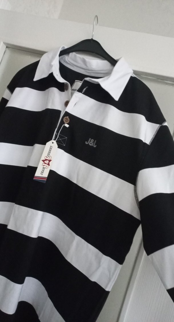 J&J Siyah Beyaz Çizgili Uzun Kollu Polo Tişört - Görsel 2