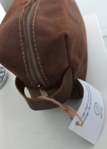 Kahverengi Deri Kadın Makyaj Çantası - Görsel 6