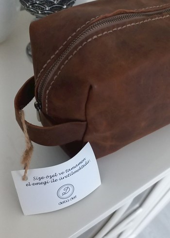 Kahverengi Deri Kadın Makyaj Çantası - Görsel 2