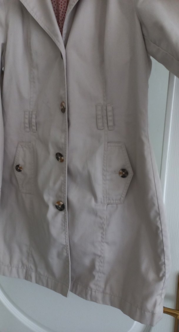 Bej Düğmeli Midi Kadın Trençkot - Görsel 3