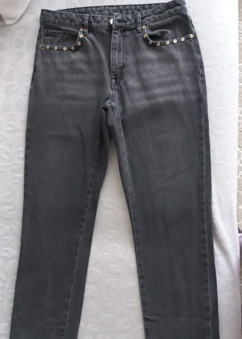 Gri Düğmeli Kadın Kot Pantolon - Görsel 7