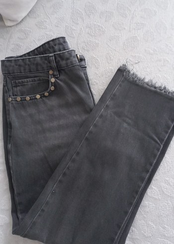 Gri Düğmeli Kadın Kot Pantolon - Görsel 5