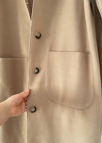 Bej Kadın Süet Uzun Düğmeli Kaban - Görsel 4