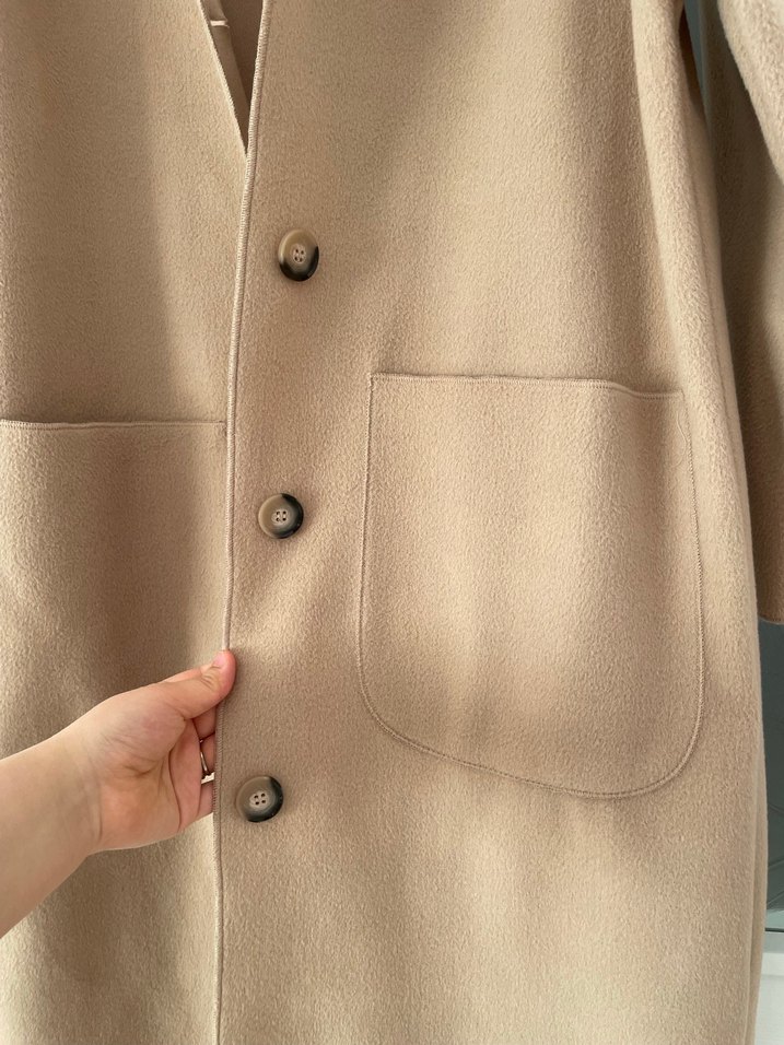 Bej Kadın Süet Uzun Düğmeli Kaban - Görsel 4