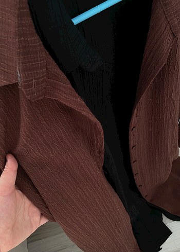 Dökümlü Kahverengi  Uzun Gömlek - Görsel 2