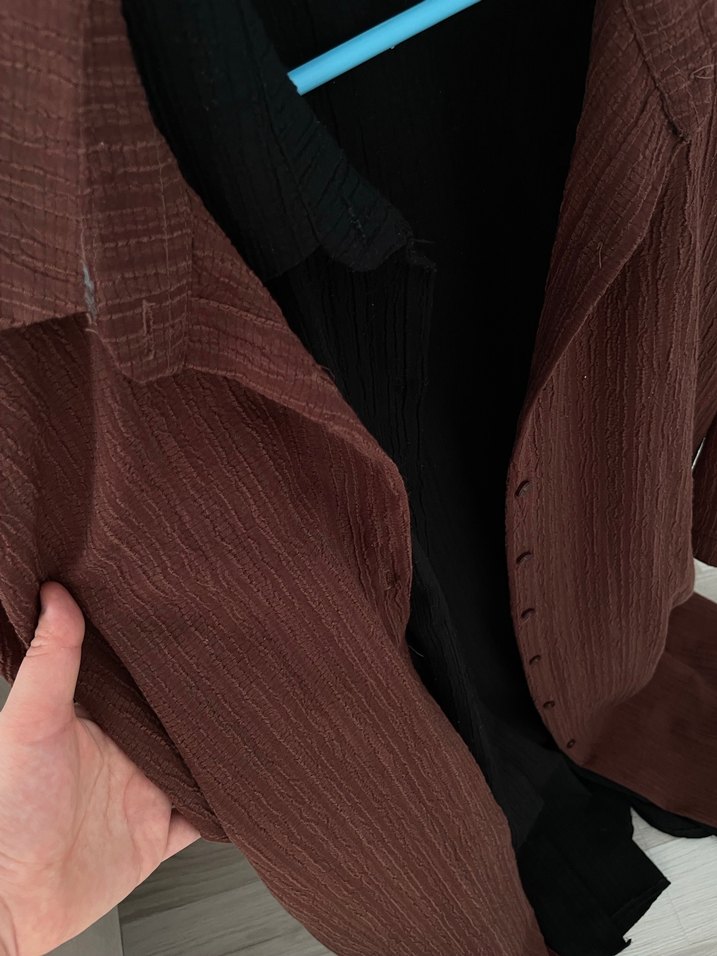 Dökümlü Kahverengi  Uzun Gömlek - Görsel 2