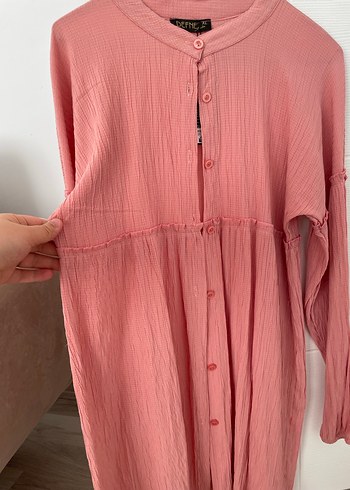 Pembe Uzun Kollu Düğmeli Hamile Tuniği - Görsel 2