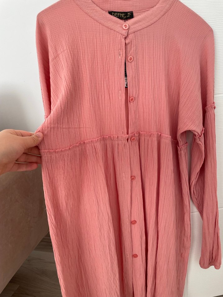 Pembe Uzun Kollu Düğmeli Hamile Tuniği - Görsel 2