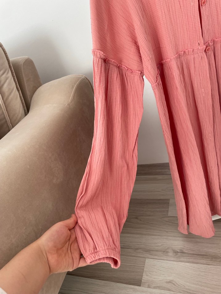 Pembe Uzun Kollu Düğmeli Hamile Tuniği - Görsel 3