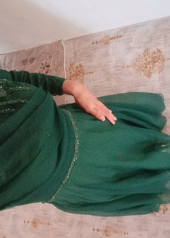 38 Beden Yeşil Uzun Bohem Kadın Abiye Elbise
