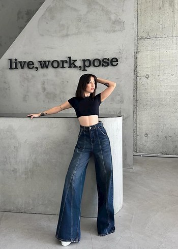 Siyah Loose Fit Midi Denim Kadın Jean