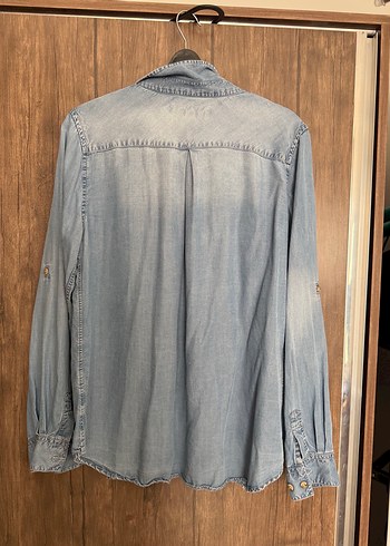 xl Beden Düğmeli Mavi Denim Kadın Gömlek