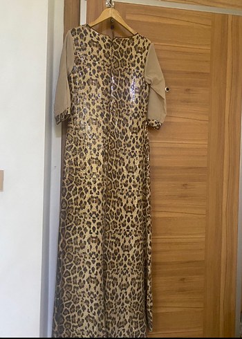 Diğer Leopar Desenli Uzun Drapeli Elbise