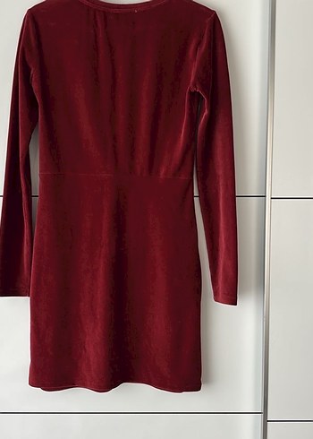 Bordo Kadın Kadife Uzun Kollu Elbise - Görsel 4