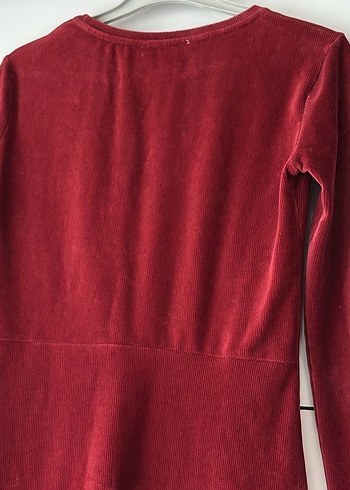 Bordo Kadın Kadife Uzun Kollu Elbise - Görsel 5